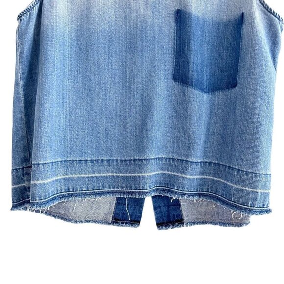 Cloth & Stone Sz L High Low Sleeveless Button Up Blouse Tencel Chambray Blue - Picture 4 of 11
